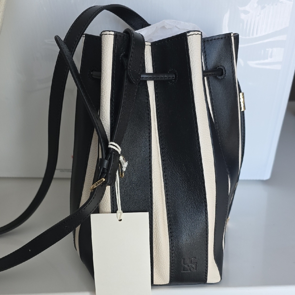 NWT Ulla Johnson Leather Alma Everday Bucket Bag Noir Stripe Purse - Picture 11 of 16